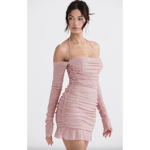 HOUSE OF CB Estella Crystallised Mini Dress in Soft Pink Size Medium - Picture 13 of 16